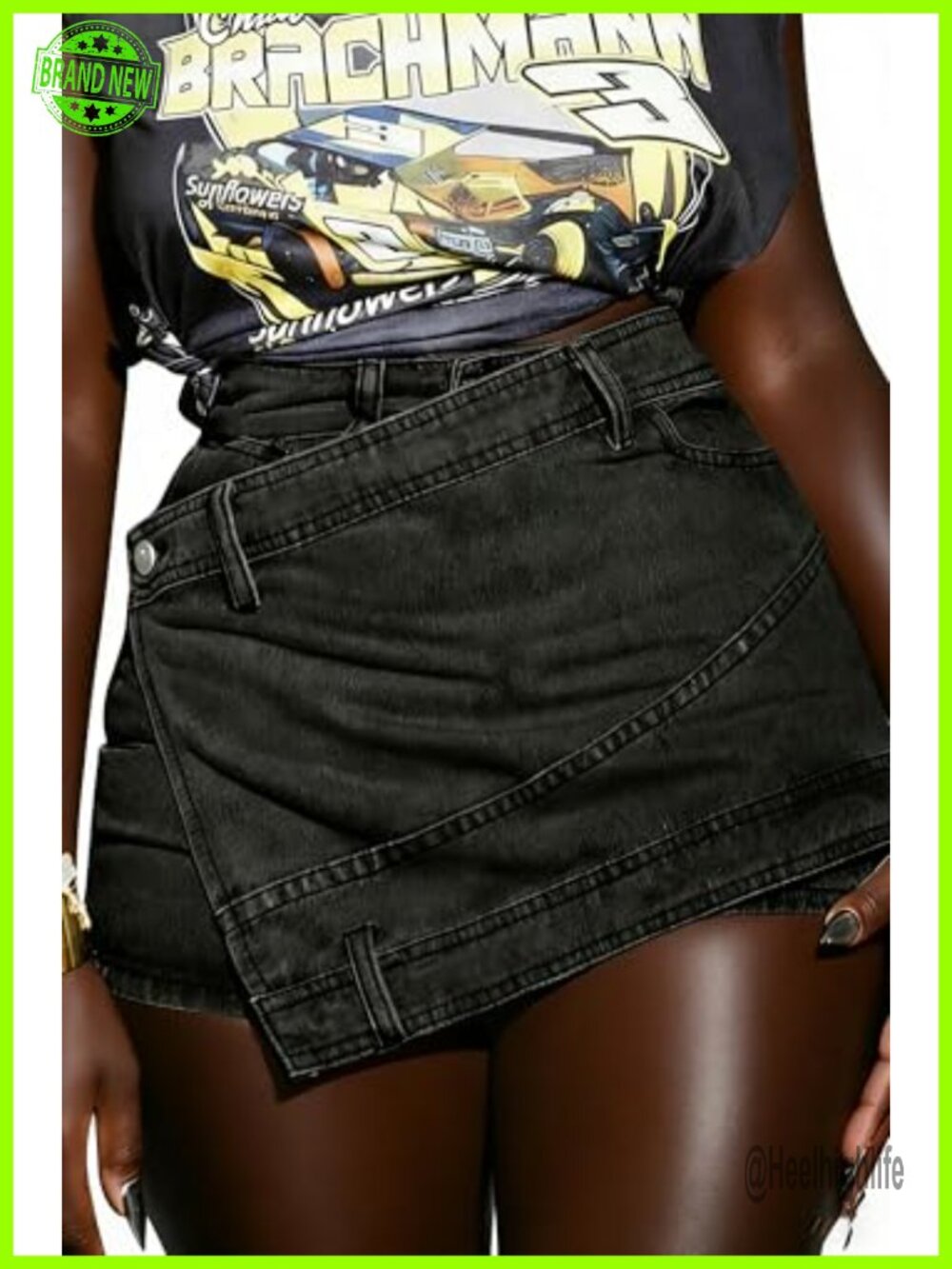 Denim Skort for Women High Waisted Asymmetrical Wrap Jean Cargo Shorts Pockets